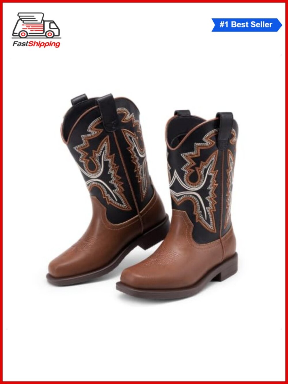 ✨ Dream Pairs Kids Western Cowboy Boots Faux Leather Pull-On - Picture 5 of 6